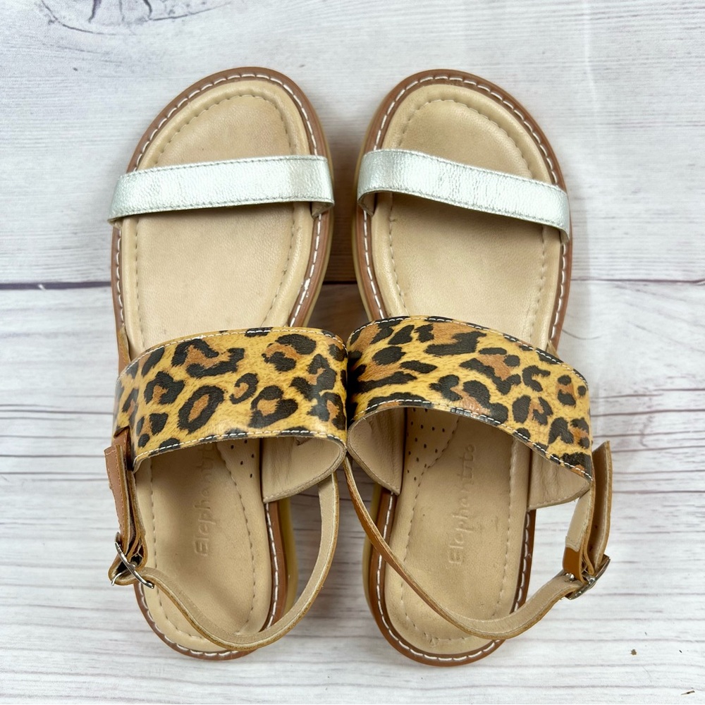 Elephantito Leopard Print and Silver Sandals Size 1